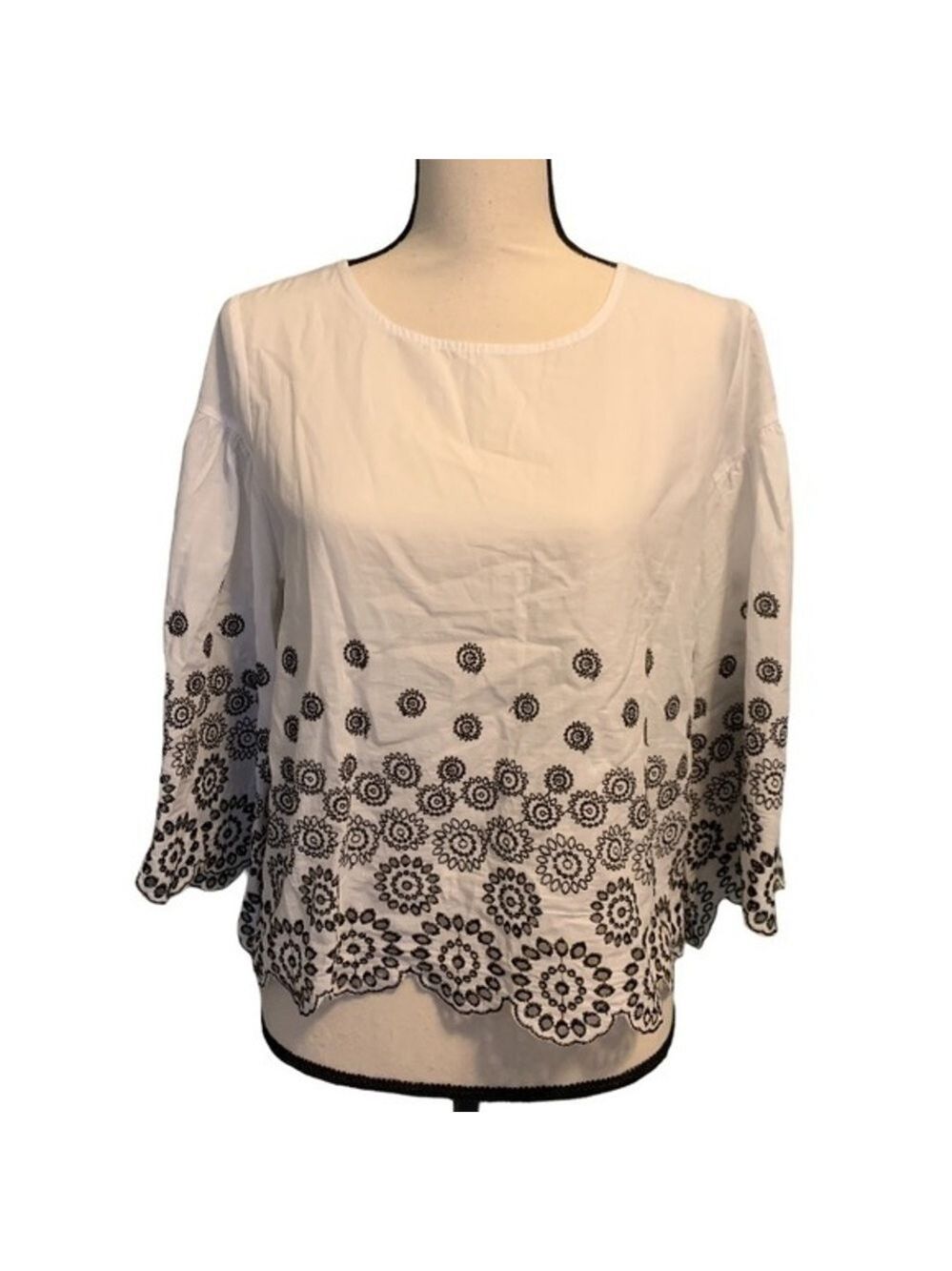 Neiman Marcus Cotton Bell Sleeve Blouse